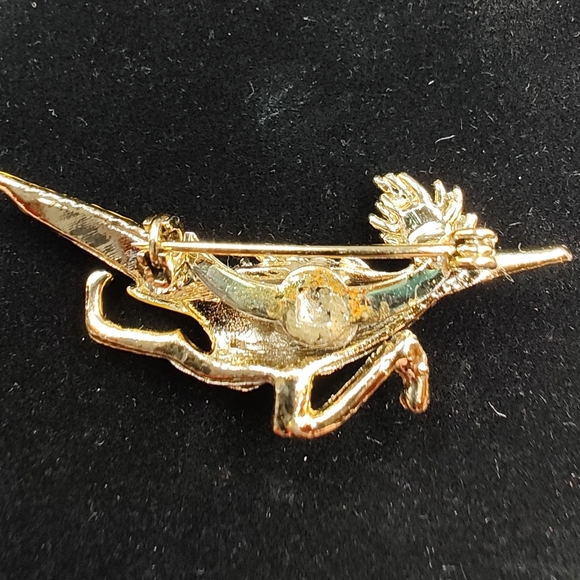 Rare Vintage Gold Tone, Rhinestone and Yellow Enamel Road Runner Pin - Picture 3 of 3